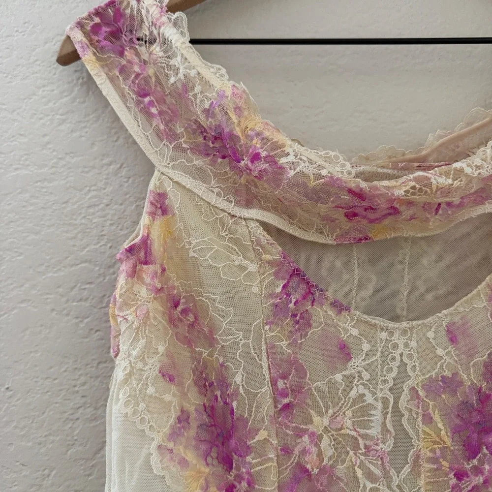 Free People Spring Soiree Printed Bodysuit Floral Lace Off the Shoulder Femme